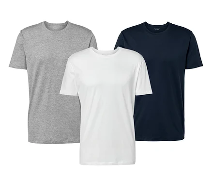Drei T-Shirts mit Rundhalsausschnitt.