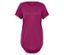 Ein violettes T-Shirt mit kurzen Ärmeln und Rundhalsausschnitt.