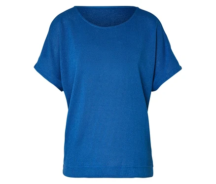 Blaues T-Shirt mit kurzen Ärmeln.