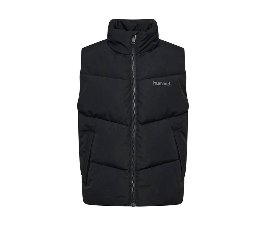 Schwarze hummel® »HMLJR Puffer Vest« Steppweste mit Stehkragen und Reißverschluss.