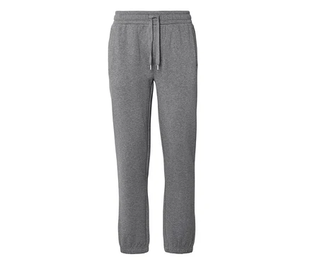 Graue Jogginghose mit elastischem Bund, Kordelzug, Seitentaschen und elastischen Bündchen.