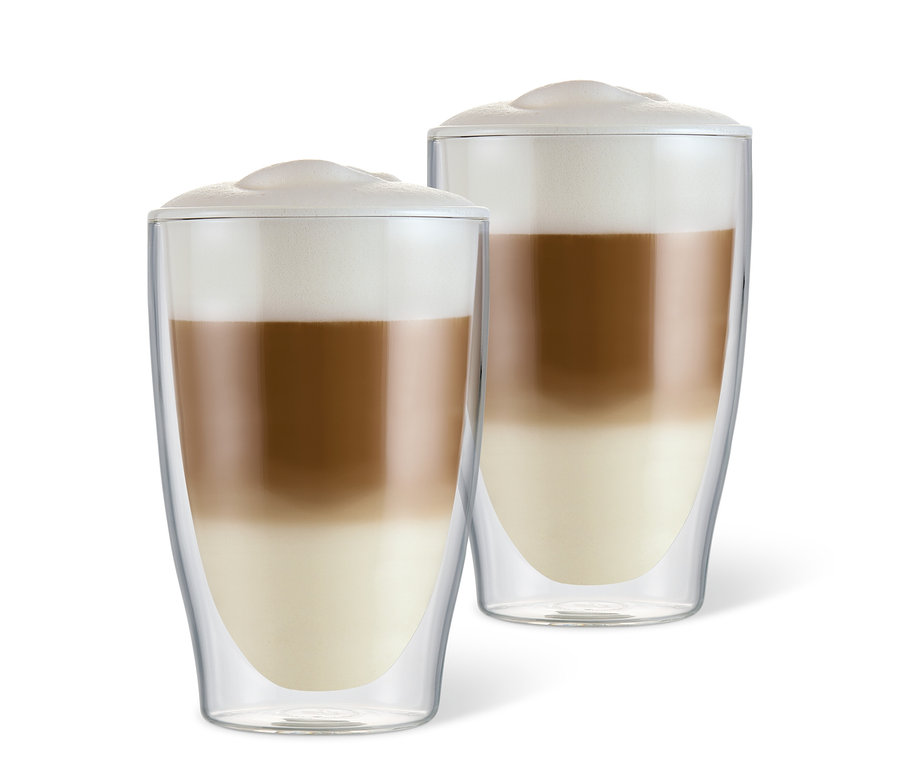 Zwei doppelwandige Latte Macchiato Gläser.