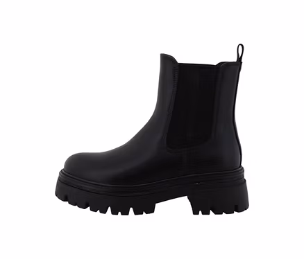 Schwarze Tom Tailor Stiefelette mit elastischen Seiteneinsätzen und klobiger Profilsohle.