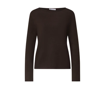 Dunkelbrauner Street One Strickpullover mit langen Ärmeln und U-Boot-Ausschnitt.