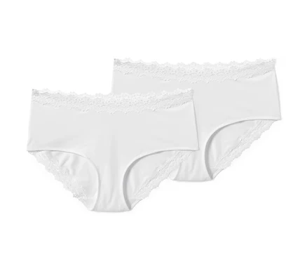 Zwei weiße Pantys mit Spitze.