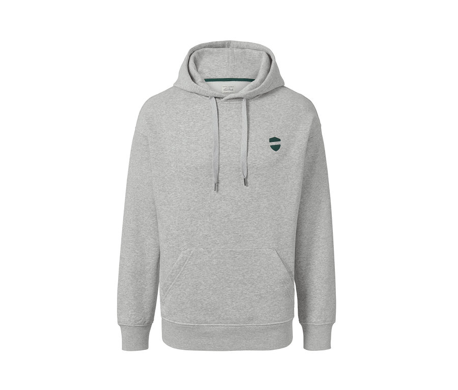 Grau melierter Hoodie.