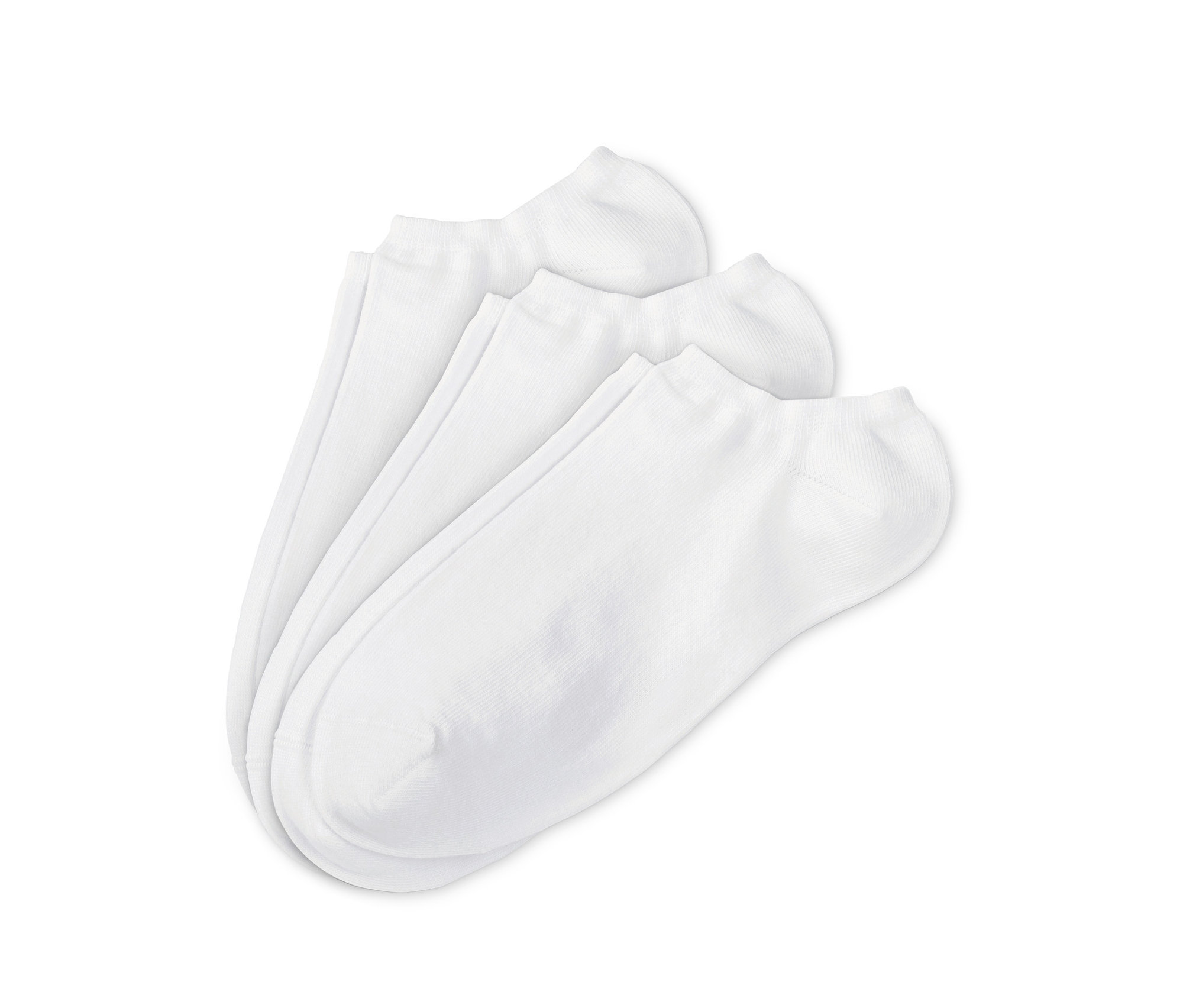 Drei Paar weiße Sneakersocken.