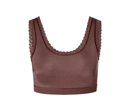 Kastanienbraunes Bustier mit Spitze.