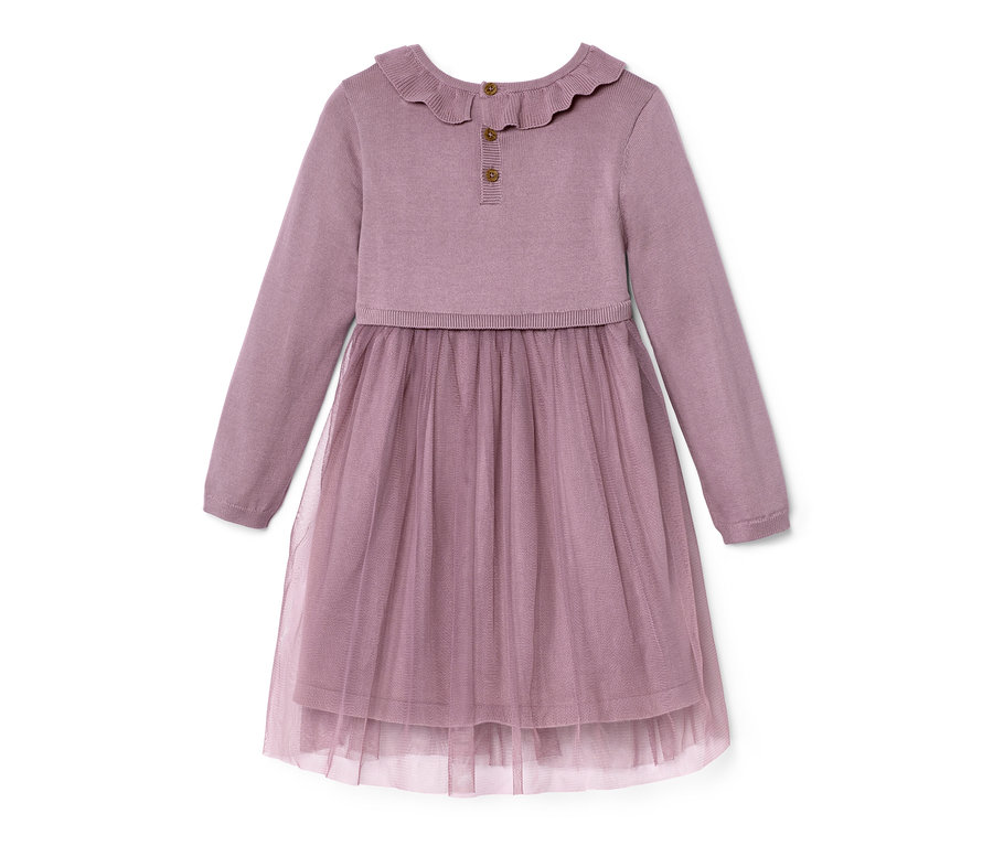 Lila Kinder-Strickkleid mit Tüllrock.