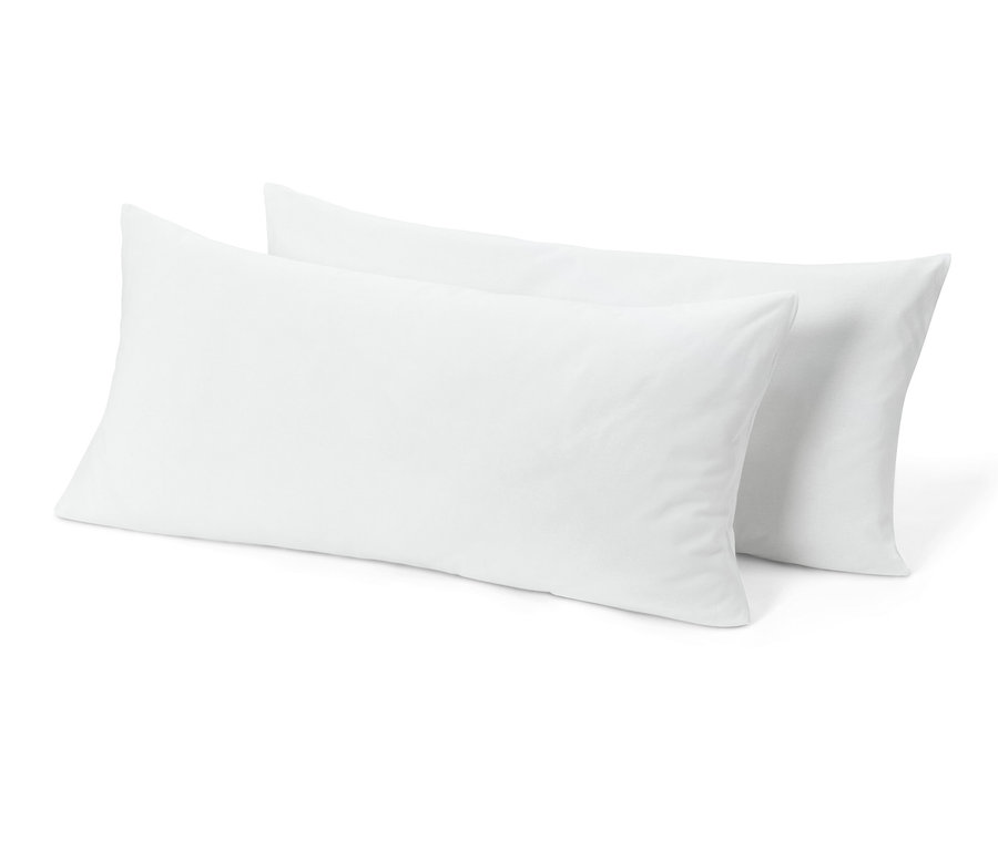 Zwei offwhite Jersey-Kopfkissenbezüge.
