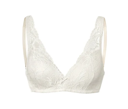 Detailansicht eines creme Softschalen-BHs.