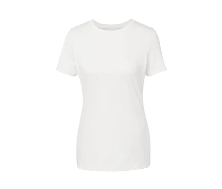Weißes Basic T-Shirt mit kurzen Ärmeln und Rundhalsausschnitt.