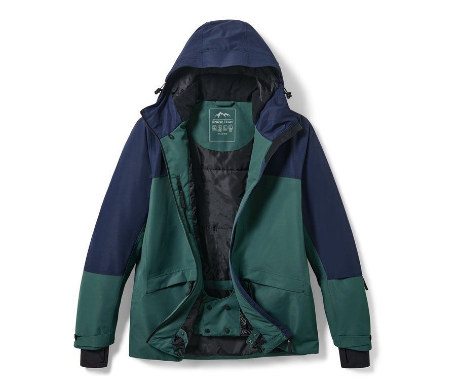 Offene Skijacke in Blau und Grün.