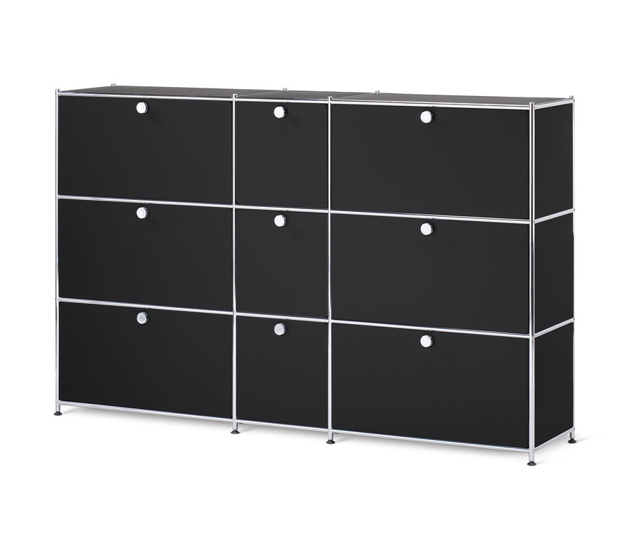 Schwarze Kommode »CN3« mit 9 Klappen.