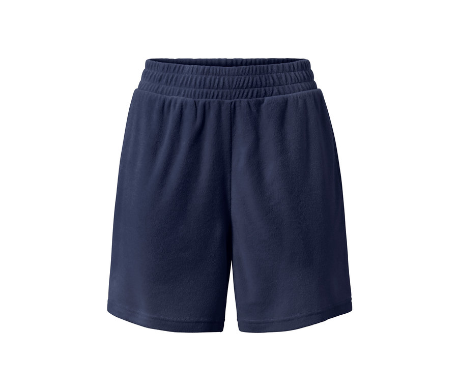 Blaue Frottee-Sportshorts.