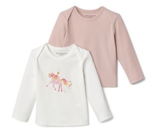 1x altrosa, 1x weiß mit Einhorn-Print