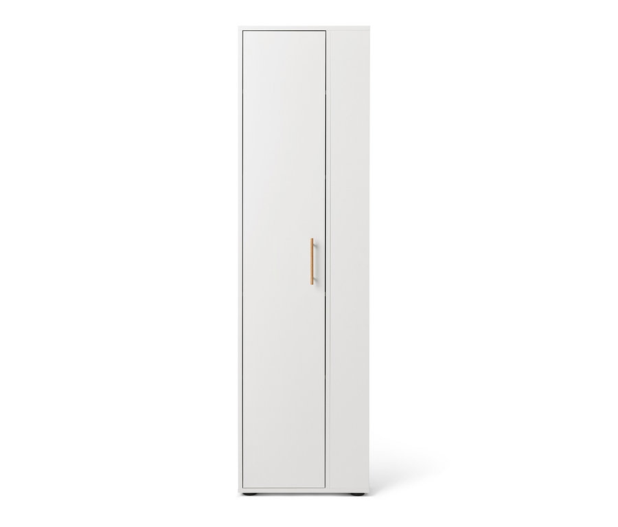 Weißer Universalschrank mit seitlichem Stauraum.