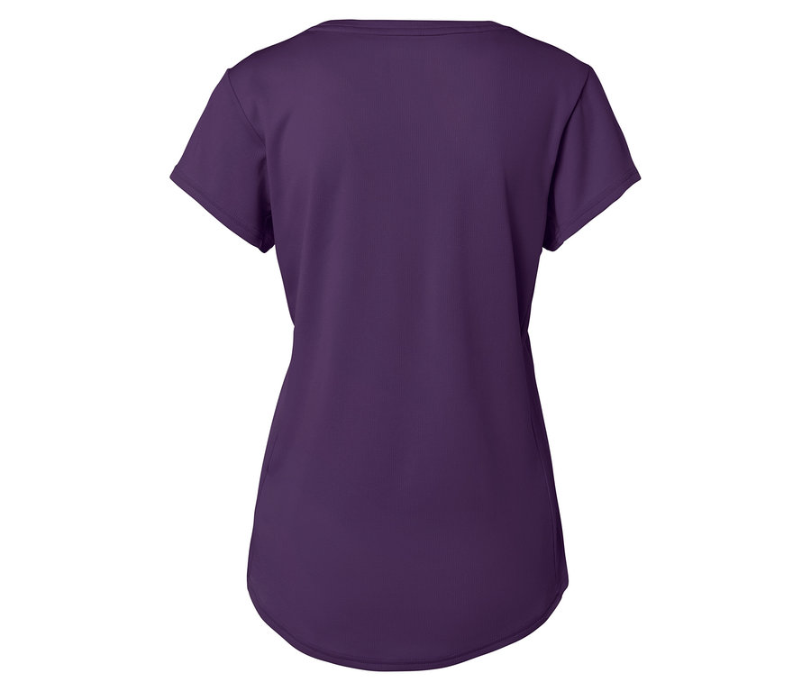 Lila T-Shirt mit kurzen Ärmeln von hinten.