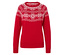 Roter Pullover mit weißen Schneeflocken.