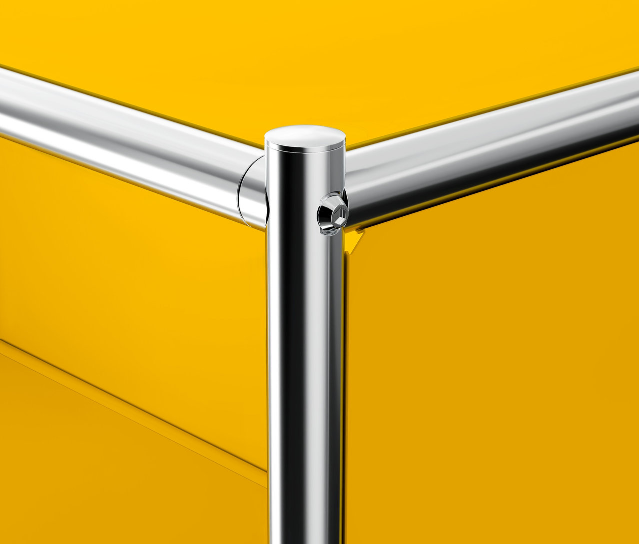 Detailansicht eines gelben Rollcontainers Metall »CN3« mit 3 Schubladen.