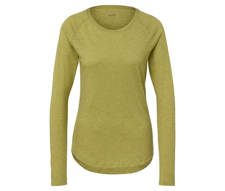 Gelbes Outdoor-Funktionsshirt mit langen Ärmeln.