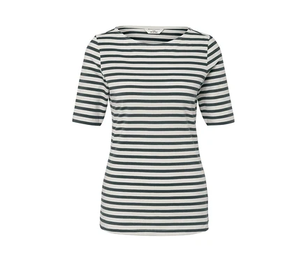 Grün gestreiftes Halbarmshirt.