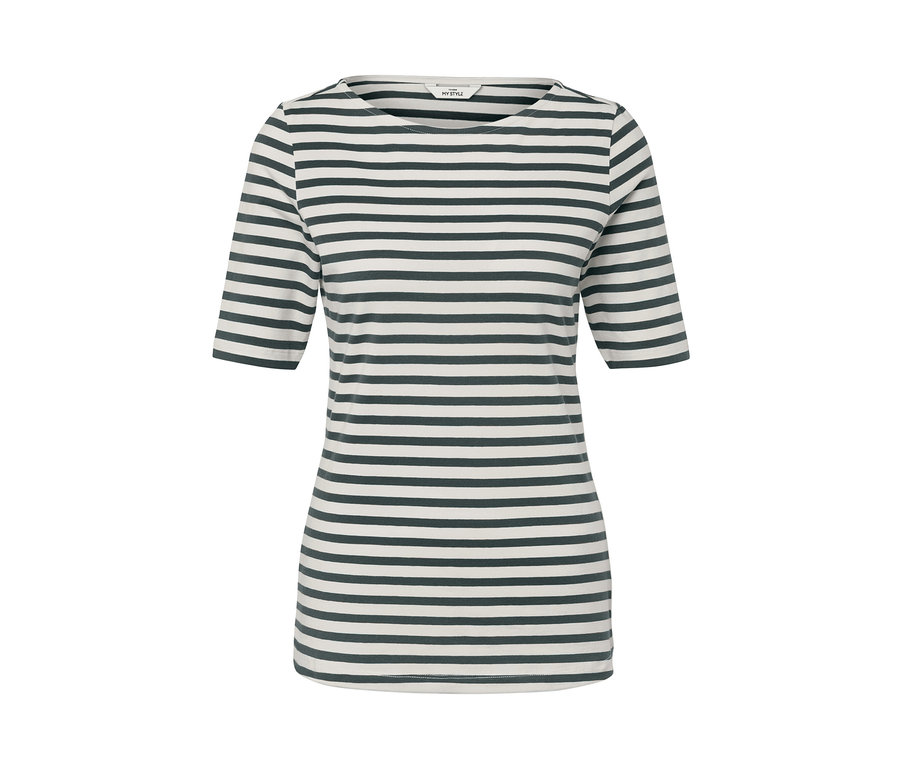 Grün gestreiftes Halbarmshirt.