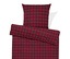 Rot karierte Bettwäsche mit Kissen.