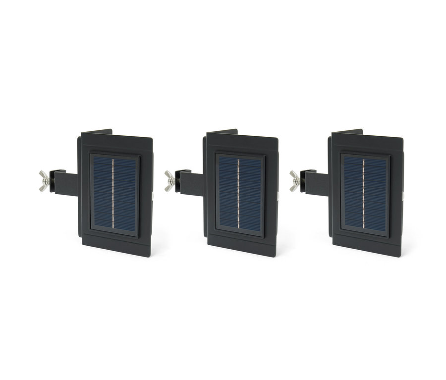 Drei Solar-Dachrinnenleuchten.