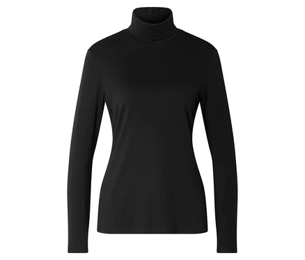 Schwarzes, langärmeliges Rollkragenshirt.