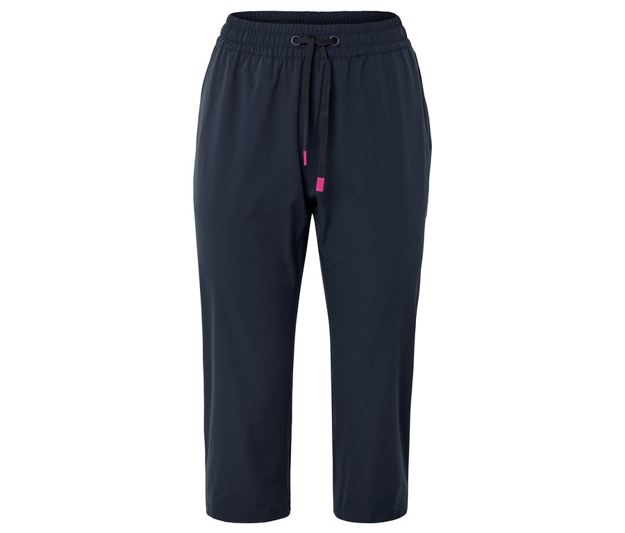 Dunkelblaue Hose mit Kordelzug und pinkfarbenen Akzenten.