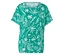 Grünes T-Shirt mit weißem tropischen Muster.