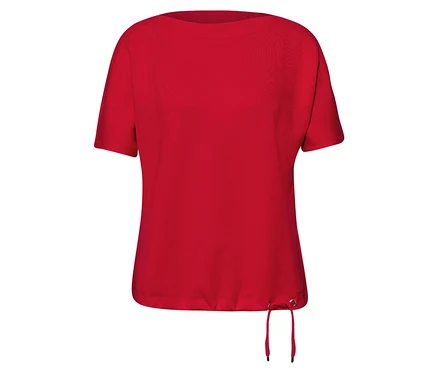 Rotes Street One Kurzarmshirt mit weitem Halsausschnitt und Kordelzug am Saum.