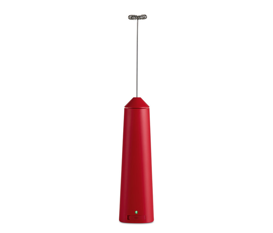 Roter, wiederaufladbarer Akku-Milchaufschäumer.