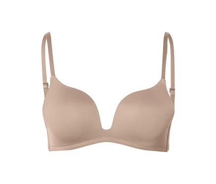 Beiger Push-up-BH mit tiefem V-Ausschnitt und verstellbaren Trägern.