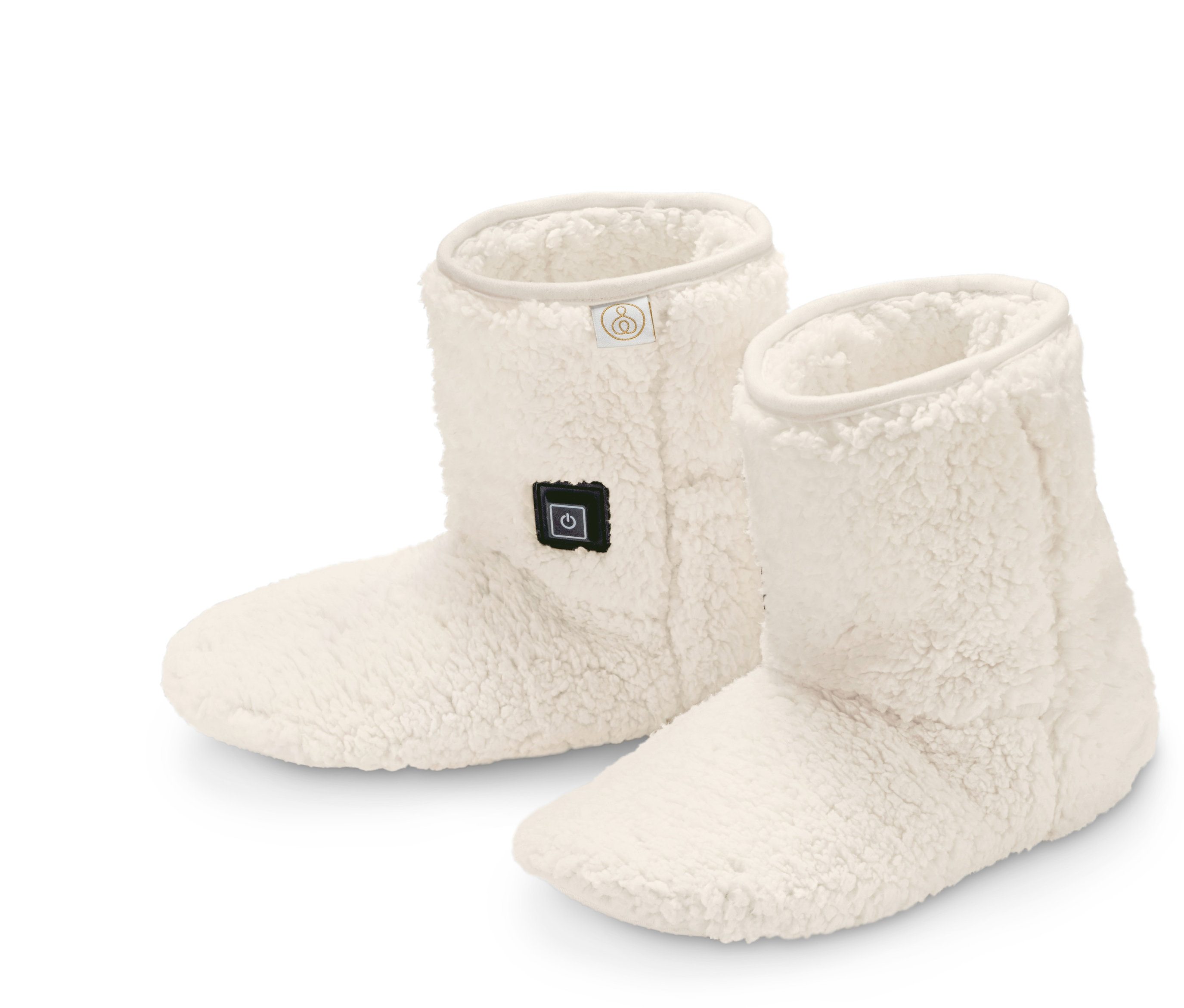 Zwei Akku-Heizschuhe auf weißem Hintergrund.