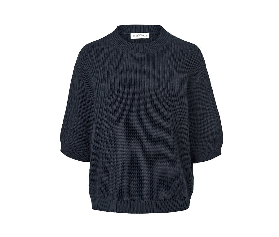 Marineblauer Grobstrick-Pullover.