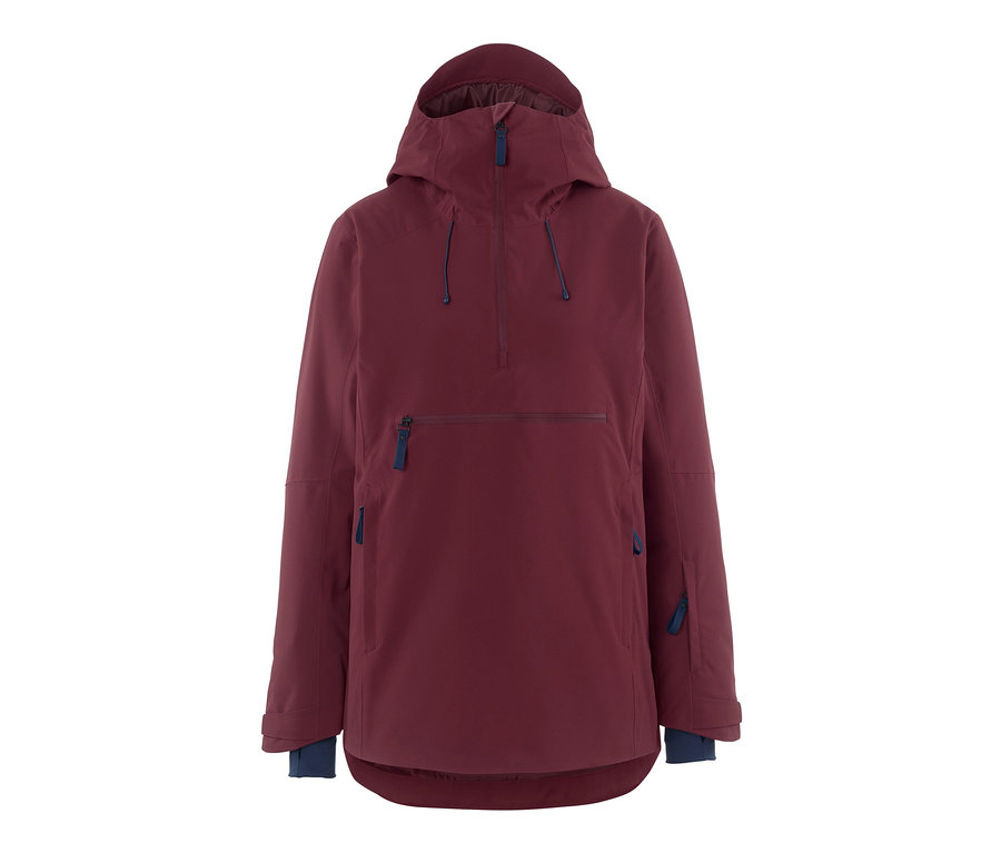 Bordeauxrote Halfzip-Skijacke.