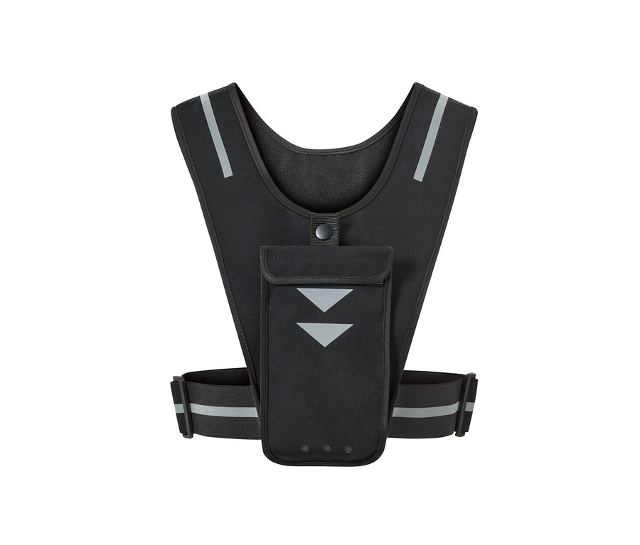 Schwarze Laufweste Smartphone mit Reflektoren.