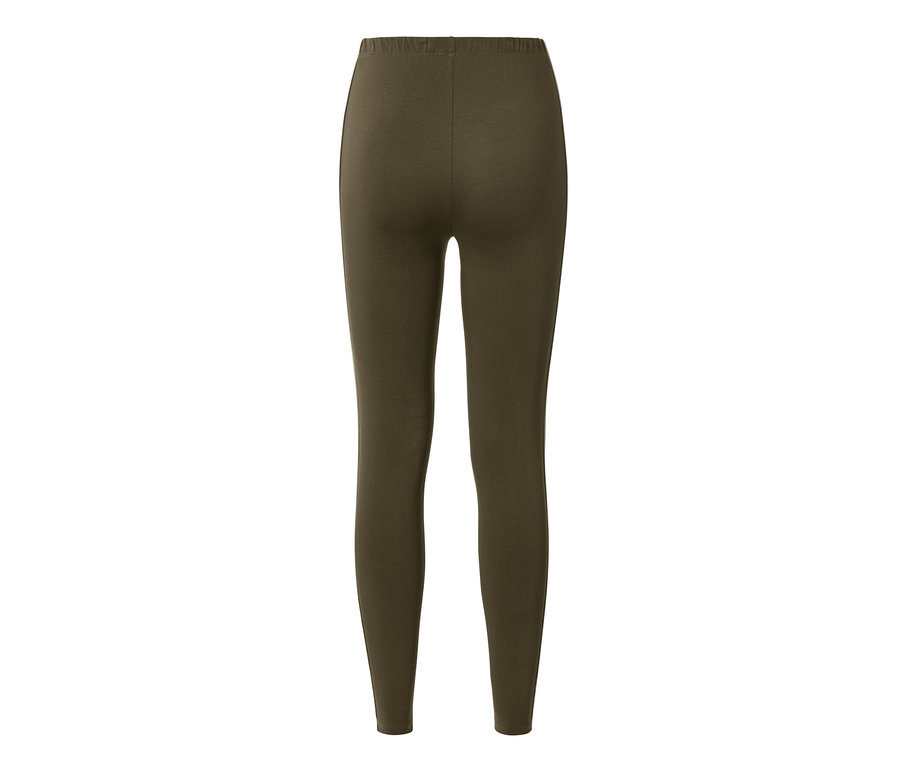Rückansicht einer olivgrünen Leggings mit Paspelierung.