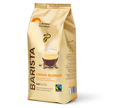 Eine Packung BARISTA Crema Blonde Ganze Bohne.
