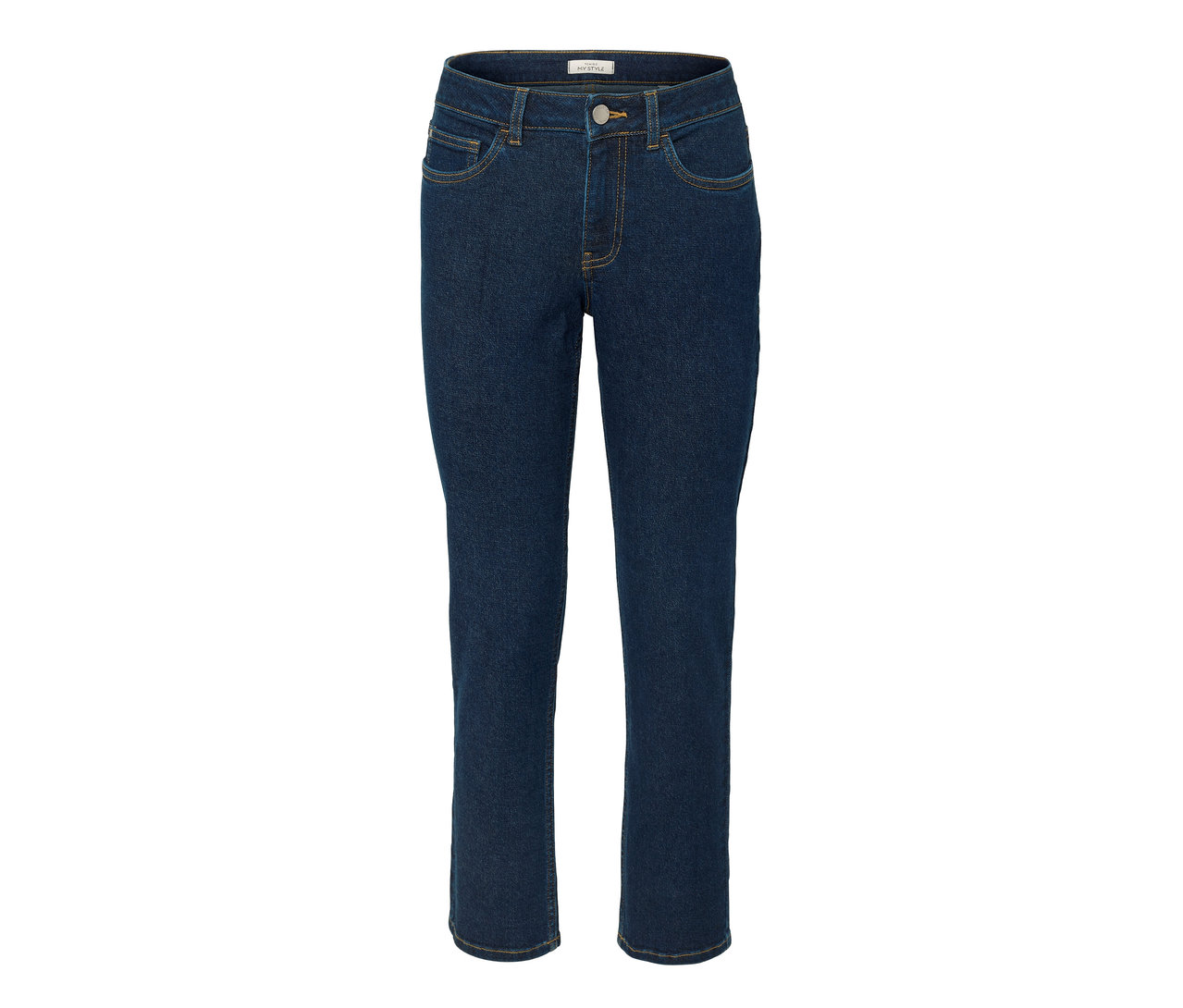 Blaue Straight Jeans – Fit »Juna« auf weißem Hintergrund.