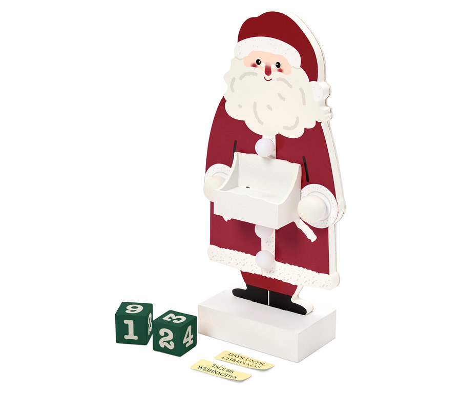 Santa Claus Adventskalender mit Zahlenwürfeln und dem Schriftzug "Tage bis Weihnachten".