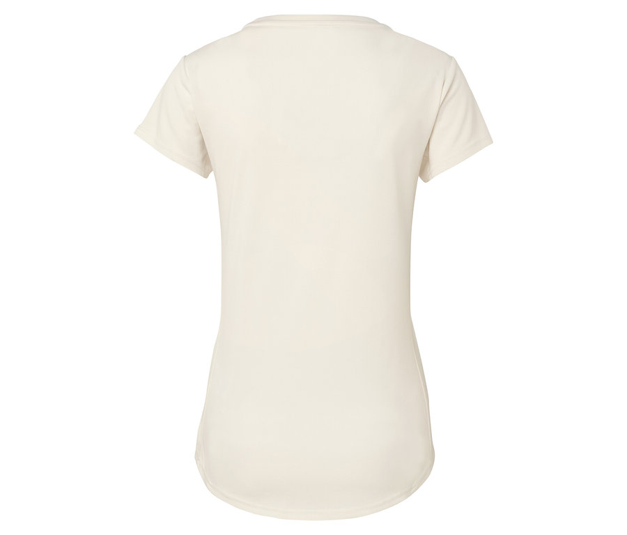 Rückansicht eines cremefarbenen Kurzarm-T-Shirts.