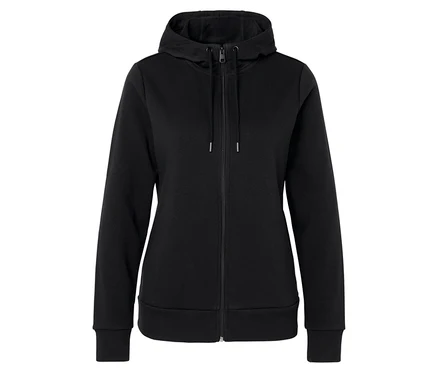 Schwarzer Kapuzenpullover mit Reißverschluss.