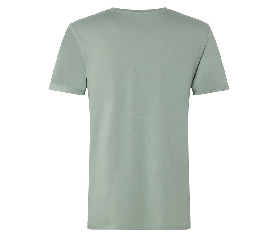 Rückansicht eines hellgrünen T-Shirts.