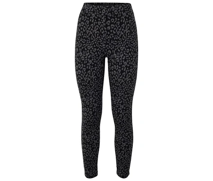 Schwarze Leggings mit grauem Tiermuster.