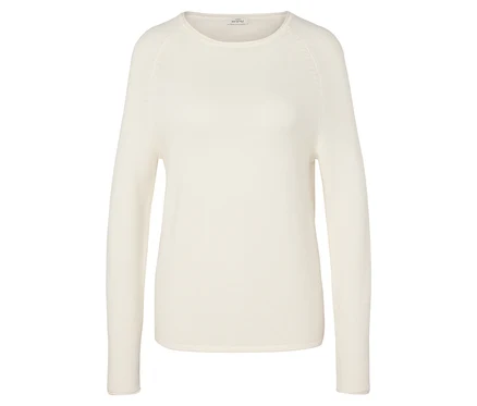 Cremefarbener, langärmliger Pullover.