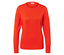 Orangefarbener Strickpullover mit langen Ärmeln und Knöpfen an den Manschetten.