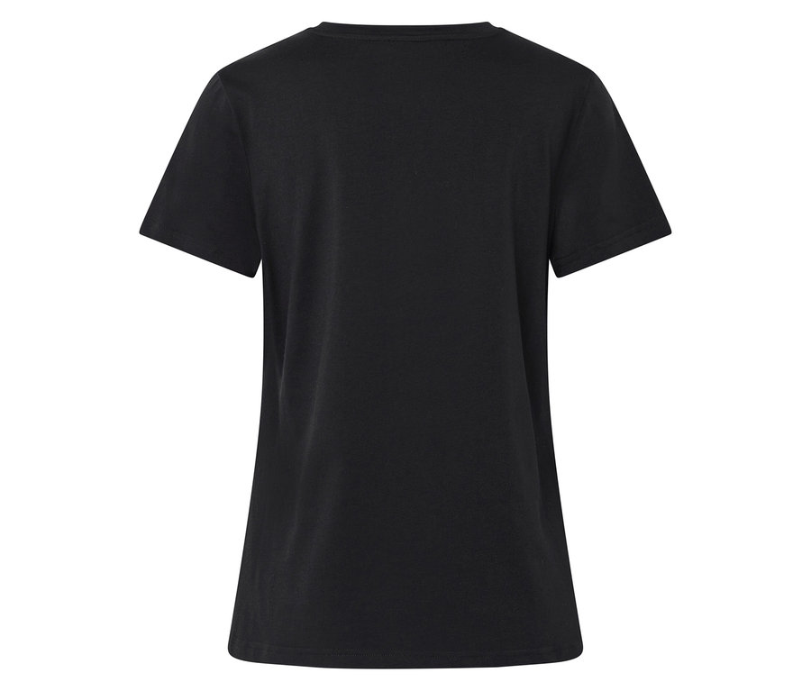 Rückansicht eines schwarzen T-Shirts mit kurzen Ärmeln.